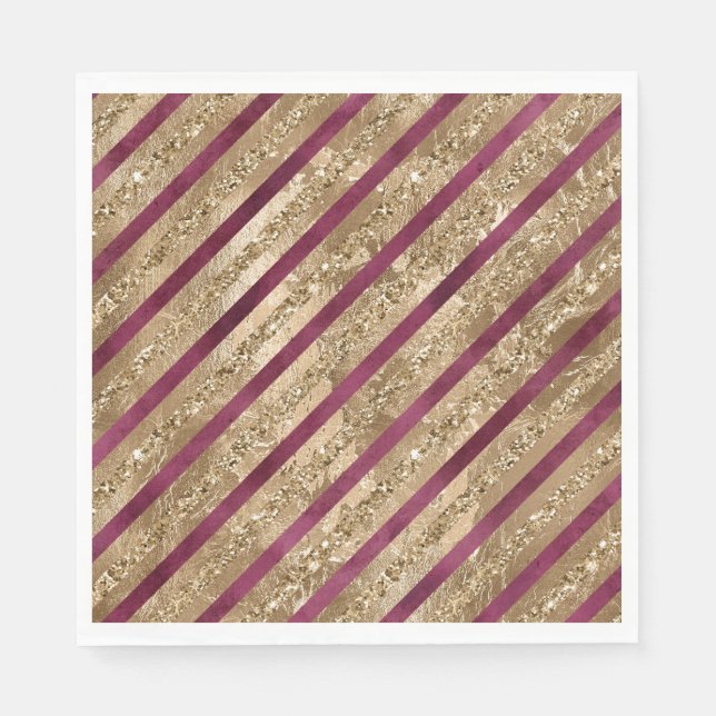 Serviette En Papier Burgundy Gold Parties scintillant Stripes (Devant)