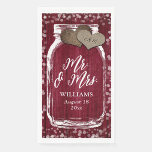Serviette En Papier Burgundy Mason Jar Barn Wood Mr & Mrs Mariage