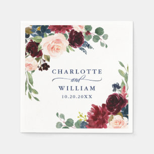 Serviette En Papier Burgundy Navy Blue Blush Floral Rustic Mariage