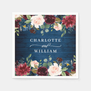 Serviette En Papier Burgundy Navy Blue Blush Floral Rustic Mariage