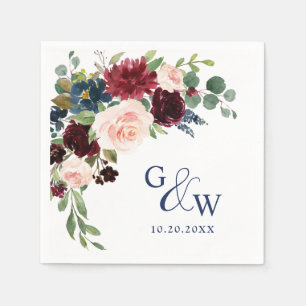 Serviette En Papier Burgundy Navy Blue Blush Floral Rustic Mariage