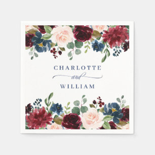 Serviette En Papier Burgundy Navy Blue Blush Floral Rustic Mariage