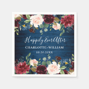 Serviette En Papier Burgundy Navy Blue Blush Floral Rustic Mariage