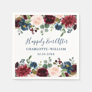 Serviette En Papier Burgundy Navy Blue Blush Floral Rustic Mariage