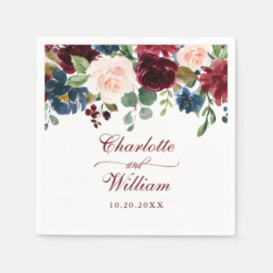 Serviette En Papier Burgundy Navy Blue Blush Floral Rustic Mariage
