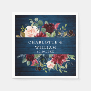 Serviette En Papier Burgundy Navy Blue Blush Floral Rustic Mariage