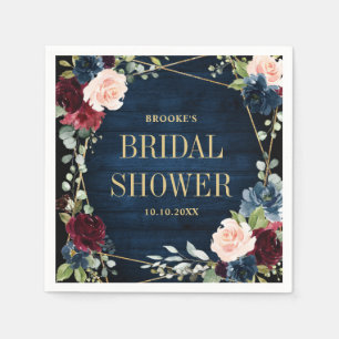 Serviette En Papier Burgundy Navy Blush Floral Fête des mariées géomét