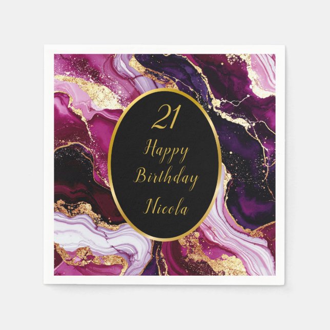 Serviette En Papier Burgundy Red and Gold Marble Agate Birthday Party (Devant)