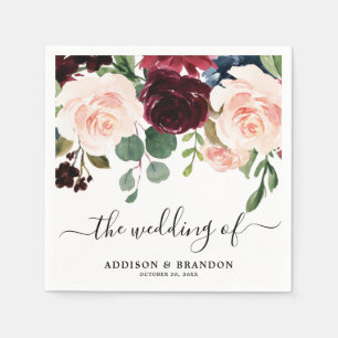 Serviette En Papier Burgundy Red Navy Blush Floral papier Mariage