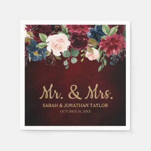 Serviette En Papier Burgundy Red Navy Floral Russe Boho Papier Napkin