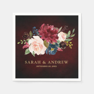 Serviette En Papier Burgundy Red Navy Floral Russe Boho Papier Napkin