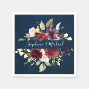 Serviette En Papier Burgundy Red Navy Floral Russe Boho Papier Napkin