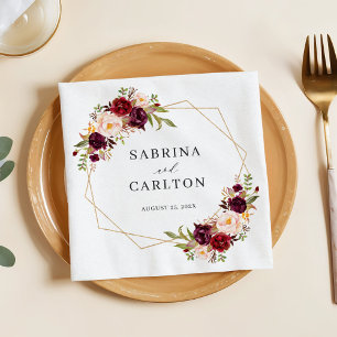 Serviette En Papier Burgundy Rouge Blush Floral Mariage géométrique