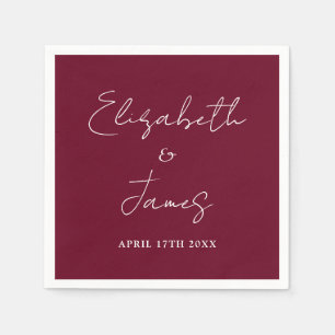 Serviette En Papier Burgundy Rouge moderne minimaliste Mariage de scri