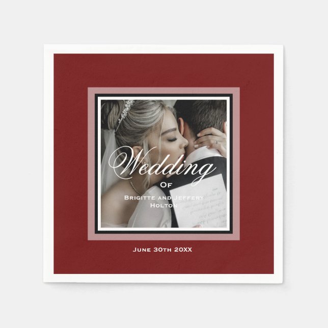 Serviette En Papier Burgundy rouge personnalisé photo de couple (Devant)