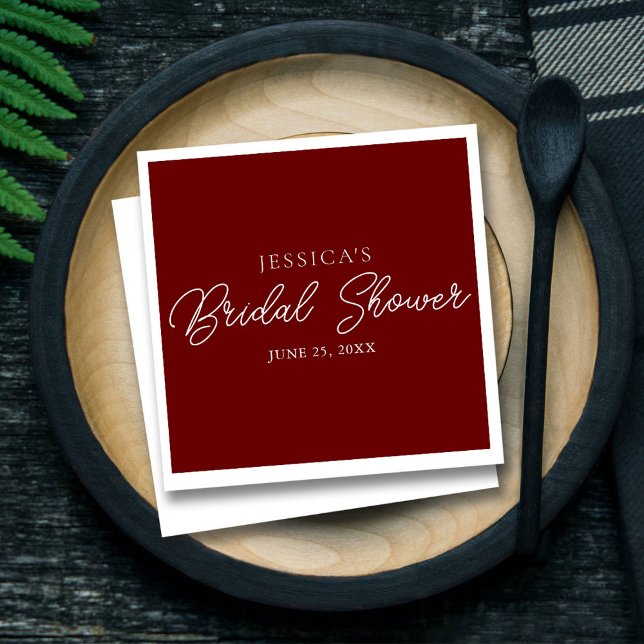 Serviette En Papier Burgundy Script Fête des mariées simple serviettes (Créateur téléchargé)