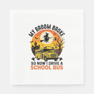 Serviette En Papier Bus Scolaire Sorcière Halloween Design Vintage Ens