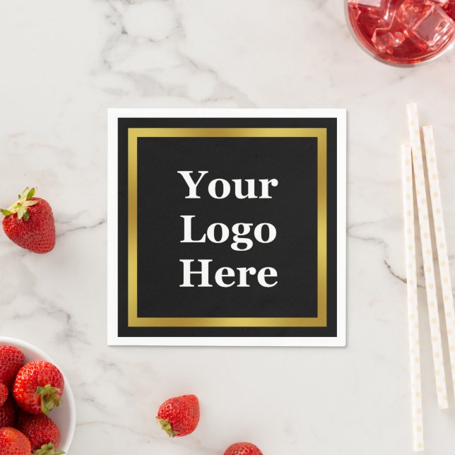 Serviette En Papier Business Black White et Gold Votre logo ici (En situation)