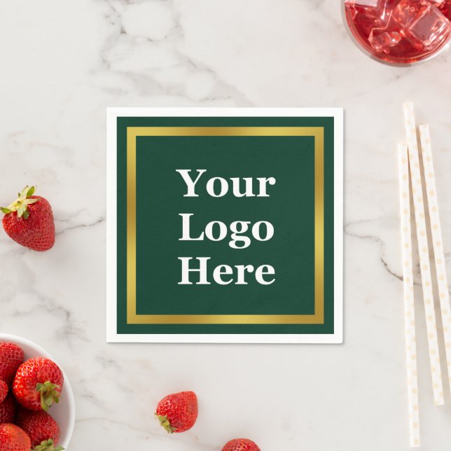 Serviette En Papier Business Dark Green White et Gold Votre logo ici (En situation)