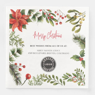 Serviette En Papier Business Logo Berries Mistletoe Personnel Noël