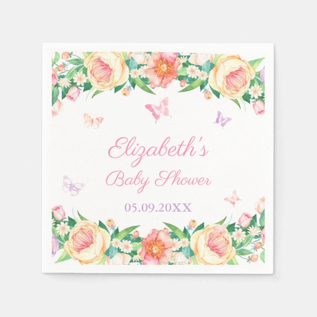 Serviette En Papier Butterfly florale féminine Jardin Pastel Anniversa (Devant)