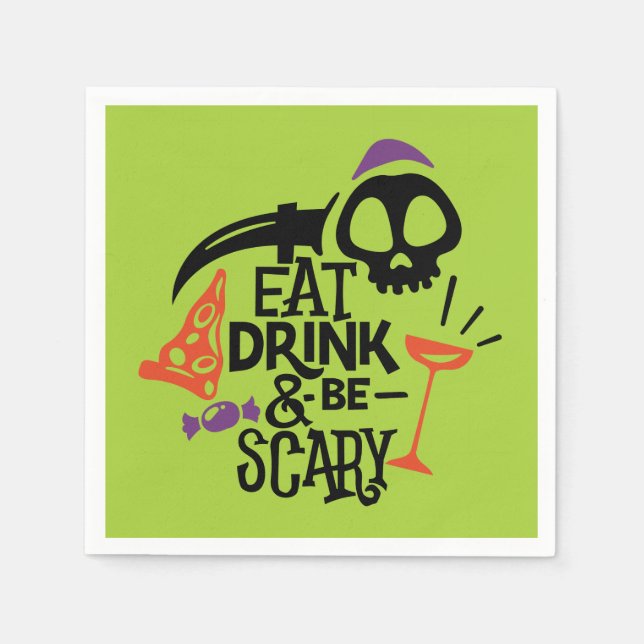 Serviette En Papier Buvez un verre et soyez effrayant Green Halloween  (Devant)