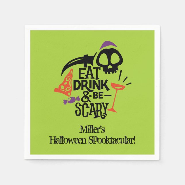 Serviette En Papier Buvez un verre et soyez effrayant Green Halloween  (Devant)
