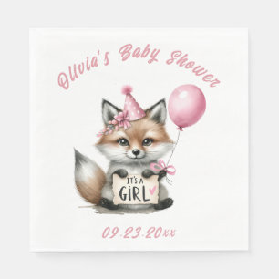 Serviette En Papier C’est un Baby shower animal Fille Renard Rose