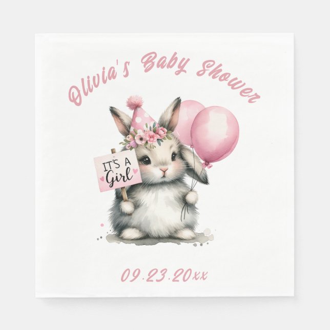 Serviette En Papier C’est un Baby shower lapin rose fille (Devant)