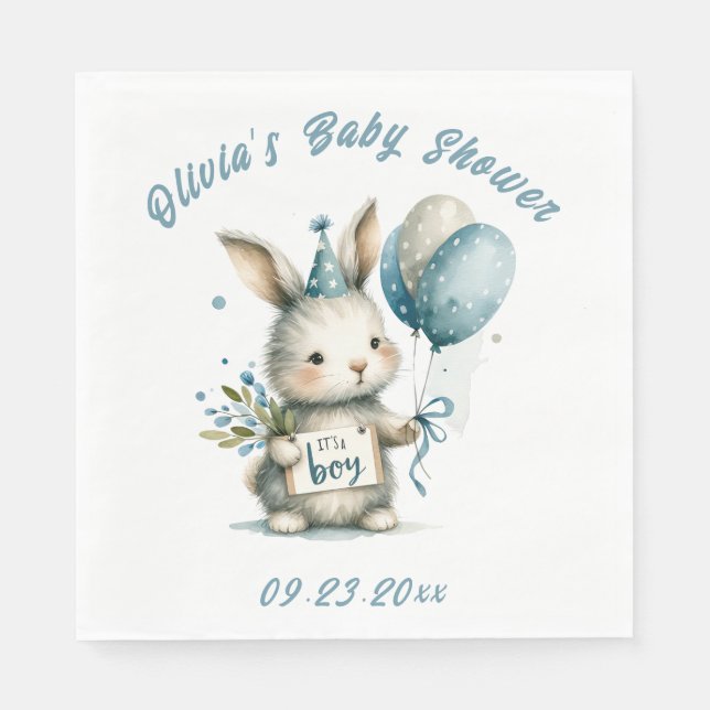 Serviette En Papier C’est un petit lapin Baby shower à thème animal bl (Devant)