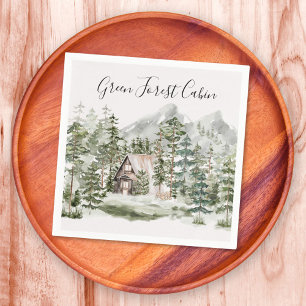 Serviette En Papier Cabane aquarelle dans la forêt de pins verts boisé