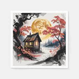 Serviette En Papier Cabane au Clair de Lune, Art de la Forêt Japonaise