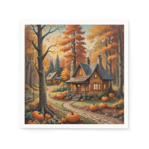 Cabine d'automne Entouré de Citrouilles