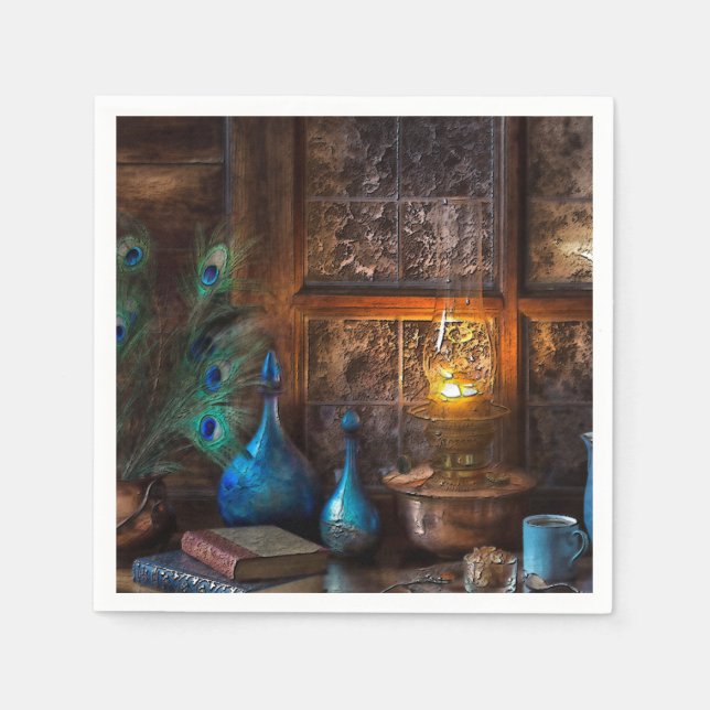 Serviette En Papier Cabine par lamplique scène rustique bleu marron (Devant)