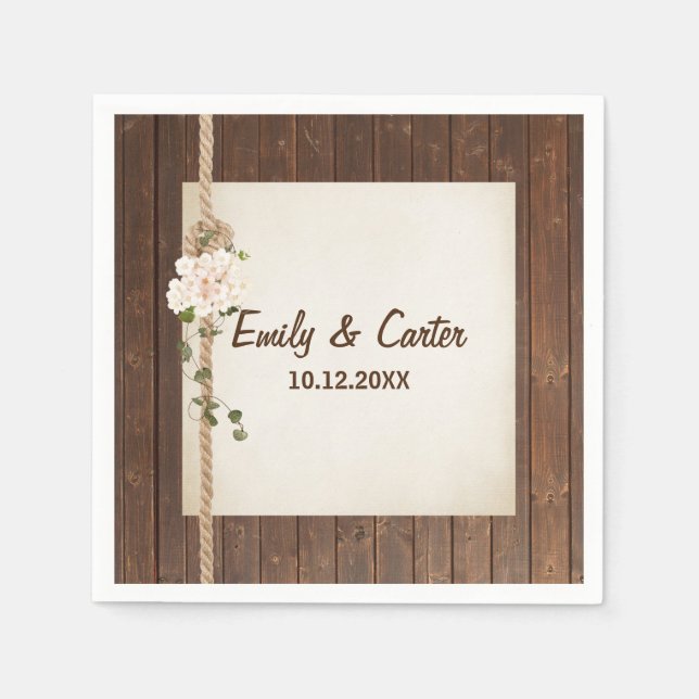 Serviette En Papier Câble mariage Sur Bois (Devant)