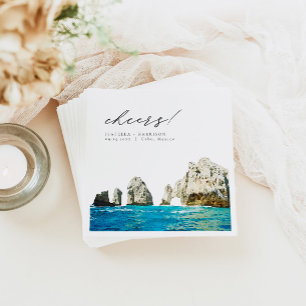 Serviette En Papier CABO Mexique Watercolor Beach Skyline Mariage