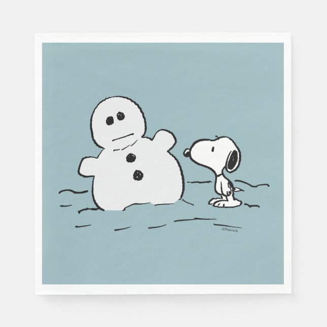 Serviette En Papier cacahuètes | Snoopy Construit Un Snowman (Devant)