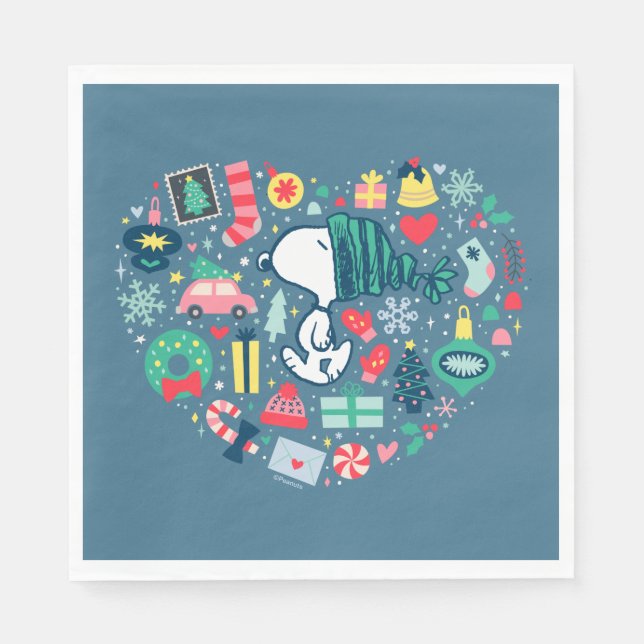 Serviette En Papier cacahuètes | Snoopy Holiday Happiness Heart (Devant)