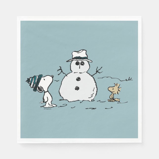 Serviette En Papier cacahuètes | Snoopy & Woodstock Build A Snowman (Devant)