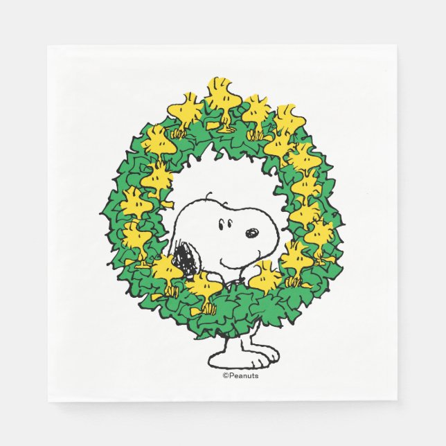 Serviette En Papier cacahuètes | Snoopy & Woodstock Chemise de Noël (Devant)
