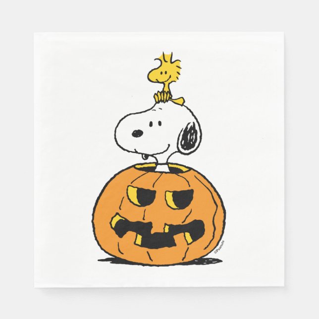 Serviette En Papier cacahuètes | Snoopy & Woodstock Citrouille pop-up (Devant)