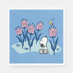 Serviette En Papier cacahuètes   Snoopy & Woodstock Flower Garden