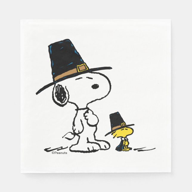 Serviette En Papier cacahuètes | Snoopy & Woodstock Pilgrim (Devant)