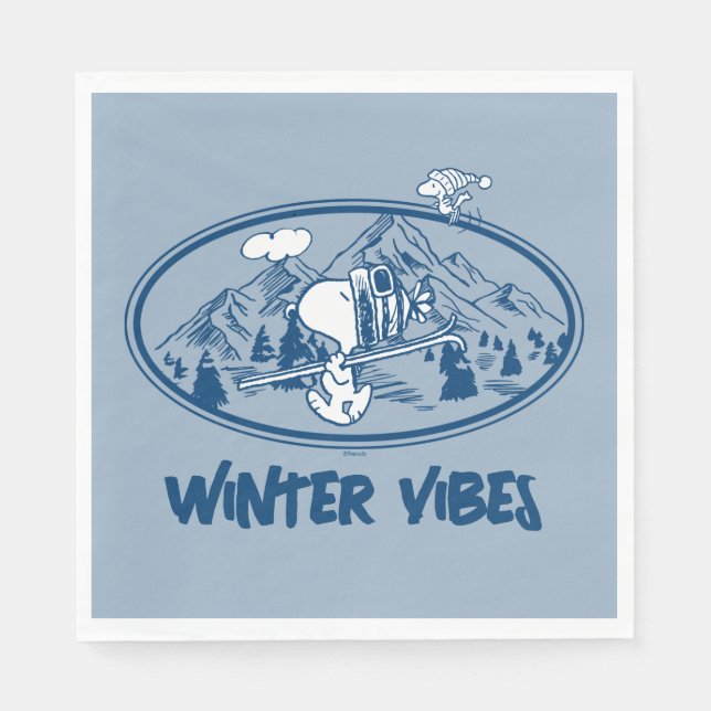 Serviette En Papier cacahuètes | Snoopy & Woodstock Skiing (Devant)