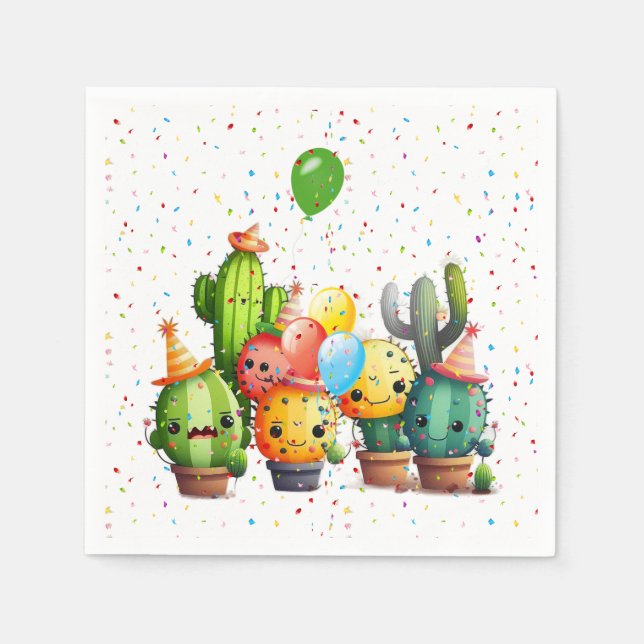 Serviette En Papier Cactus Birthday Party Group (Devant)