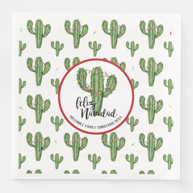 Serviette En Papier Cactus de Noël personnalisés (Devant)
