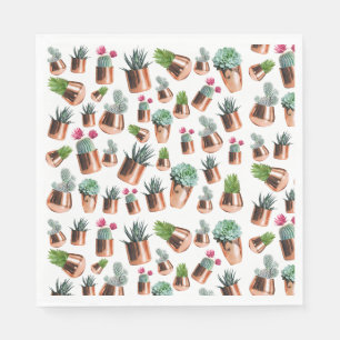Serviette En Papier Cactus et succulents dans des pots d'or Roses