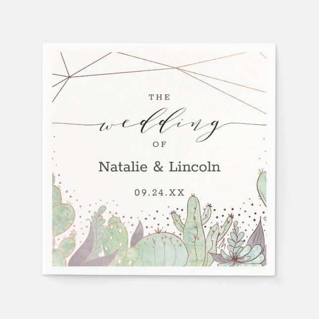 Serviette En Papier Cactus et succulents Monogramme Mariage géométriqu (Devant)