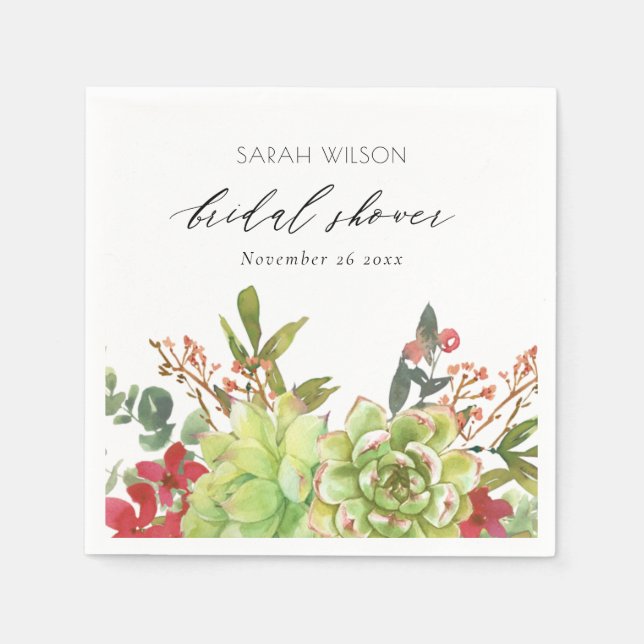 Serviette En Papier Cactus Fleur Rouge de Désert Mariage Shower Succul (Devant)