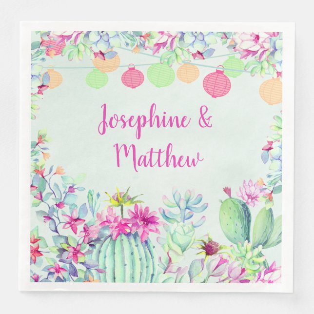 Serviette En Papier Cactus Lantern Fiesta Succulents Couples Douche (Devant)